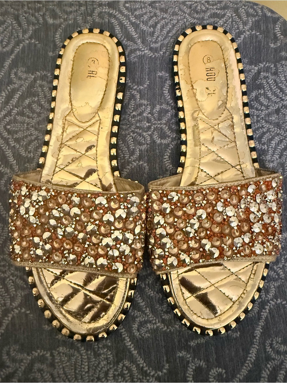 Rogue Gold Crystal-Embellished Slide Sandals